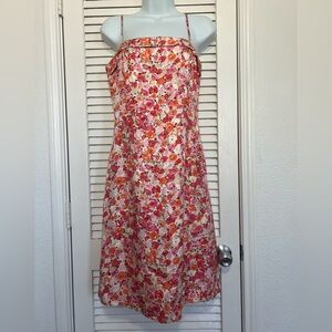 90s Ann Taylor Silk Floral Slip Dress Coral Pink Spaghetti Strap Pencil Midi